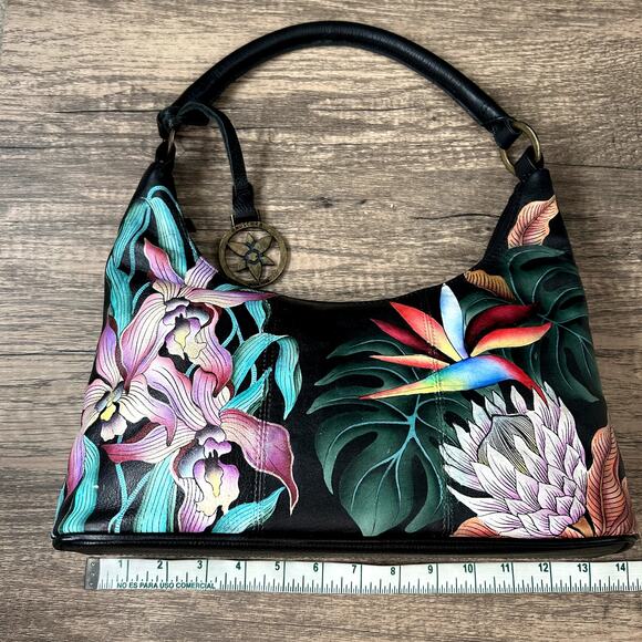 Anuschka Medium Zip Boho Island Escape Black Shoulder Bag - Picture 15 of 16